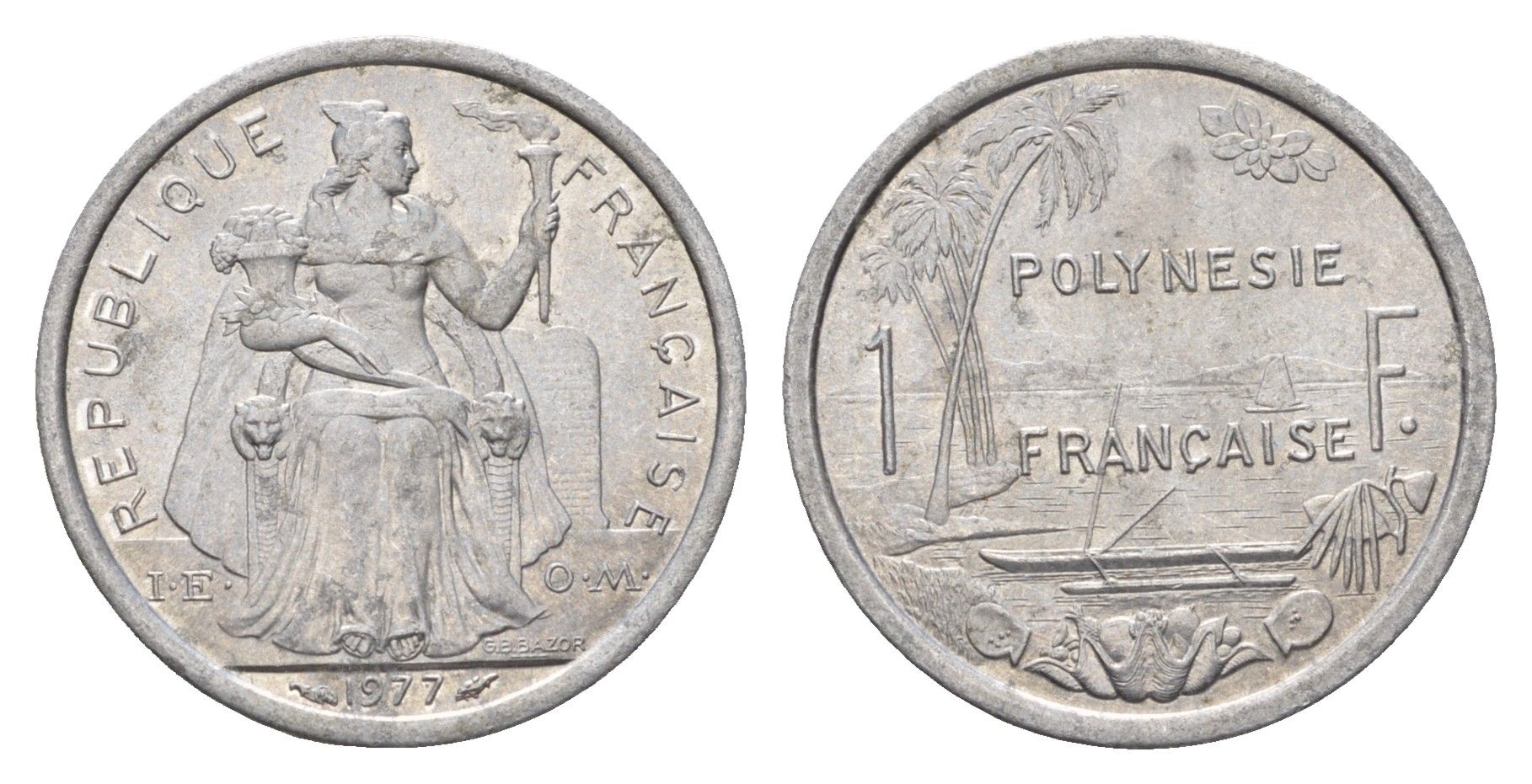 Французская Полинезия 1 франк 1977 KM 11 алюминий aUNC 179-846