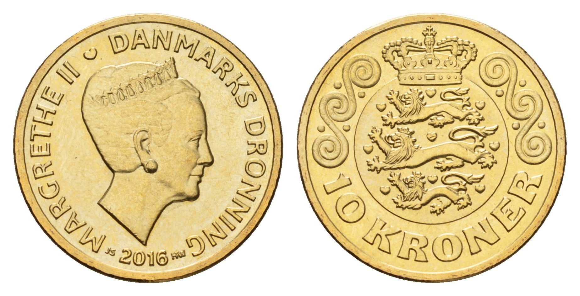 Дания 10 крон 2016 NR, Маргрете II (1972-2024) KM 954 алюминиевая бронза UNC 117-513