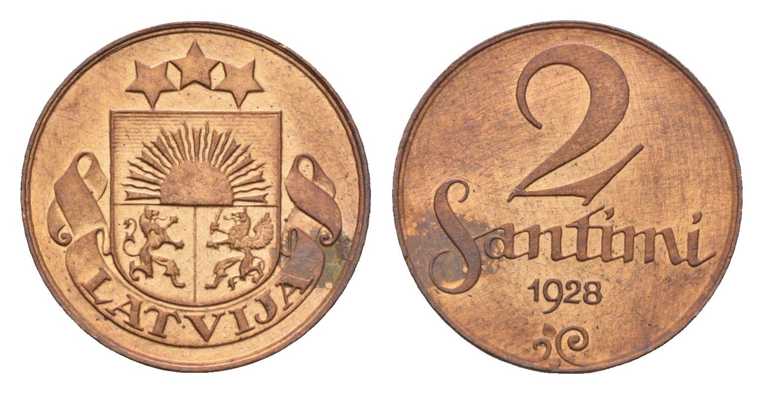 Латвия 2 сантима 1928 KM 2 бронза 4679-228