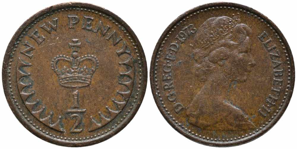 Великобритания 1/2 пенни 1973 Елизавета II (1952-2022) KM 914, Spink 4239 бронза 112-118