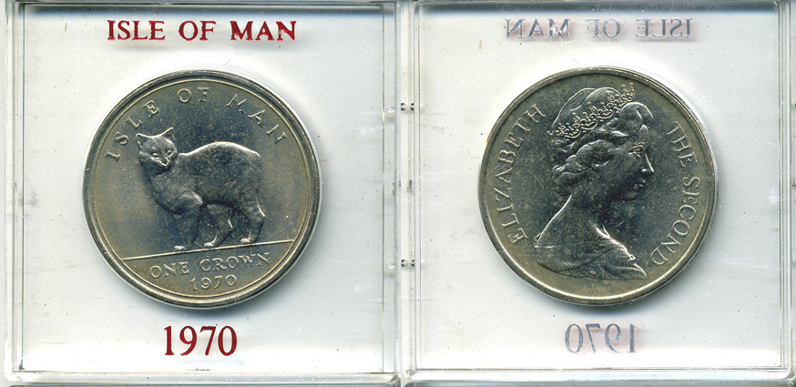 Остров Мэн 1 крона 1970 кошка Мэна, в оригинальной пластиковой коробке KM 18 медно-никель UNC 6-6-1-50