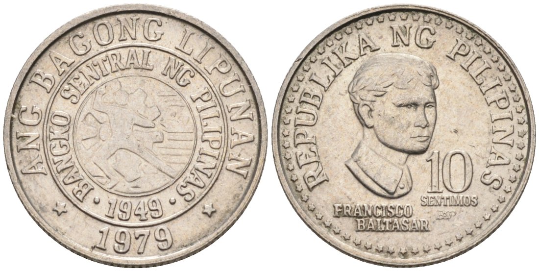 Филиппины 10 сентимо 1979 ФРАНСИСКО БАЛЬТАЗАР KM 226 медно-никель 4567-638