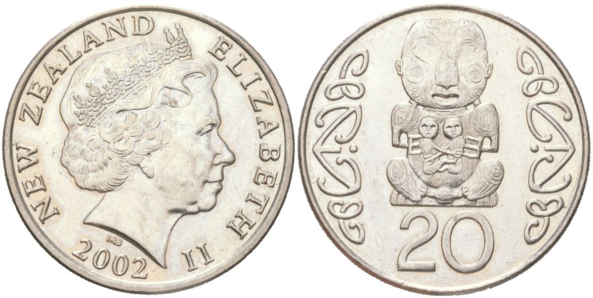 Новая Зеландия 20 центов 2002 Елизавета II (1952-2022), идол Пукаки KM 118 медно-никель UNC 4132-1046