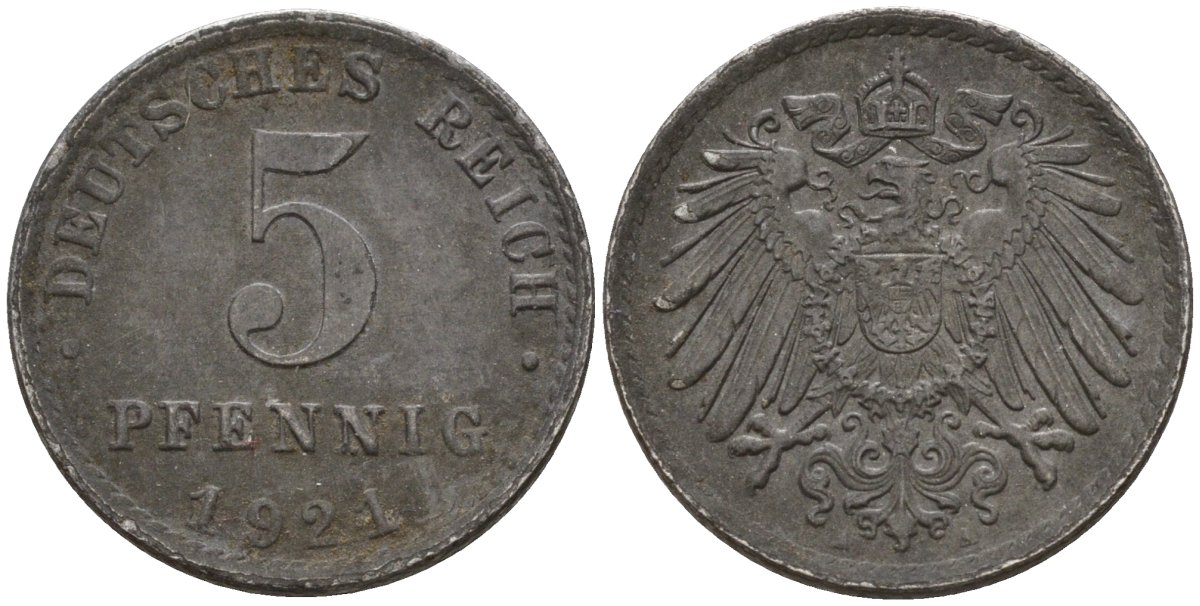 Германия 5 пфеннигов 1921 A KM 19, J. 297 железо 4151-633