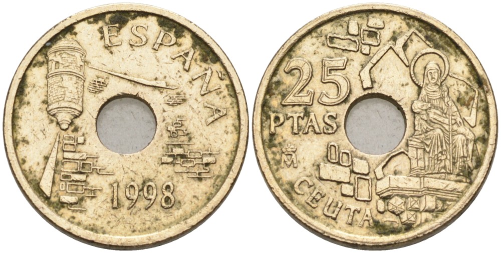 Испания 25 песет 1998 Сеута (Ceuta), Хуан Карлос I (1975-2014) KM 990 медь цинк никель 192-438