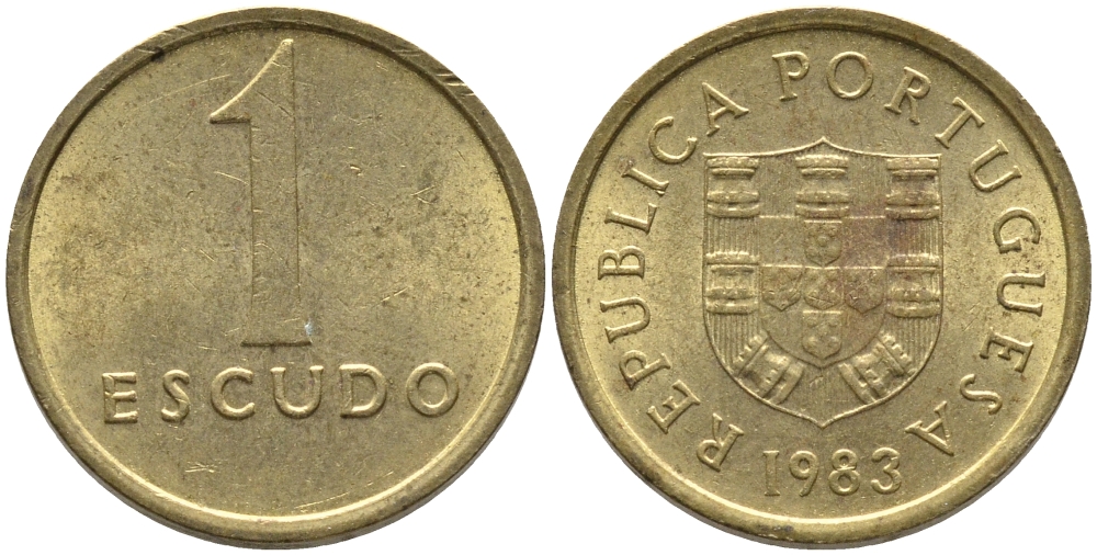 ПОРТУГАЛИЯ 1 ЭСКУДО 1983 KM 614 никель латунь 99-1155
