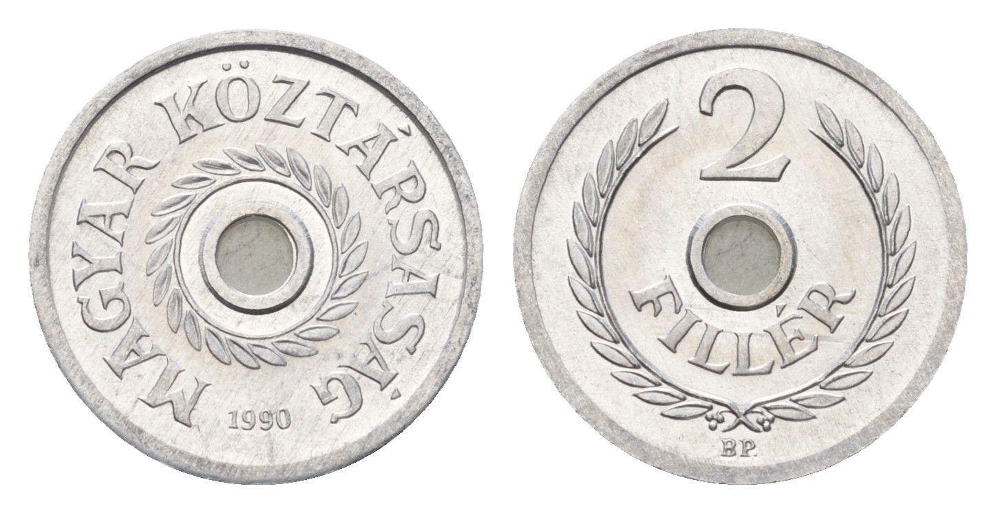Венгрия 2 филлера 1990 тираж 10.000 экземпляров KM 673 алюминий BU 5010-1445