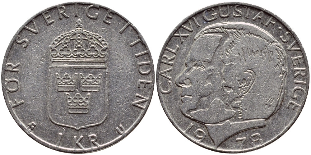Швеция 1 крона 1978 Карл XVI Густав (1973- ) KM 852 медь плакированная медно-никелем 4397-913
