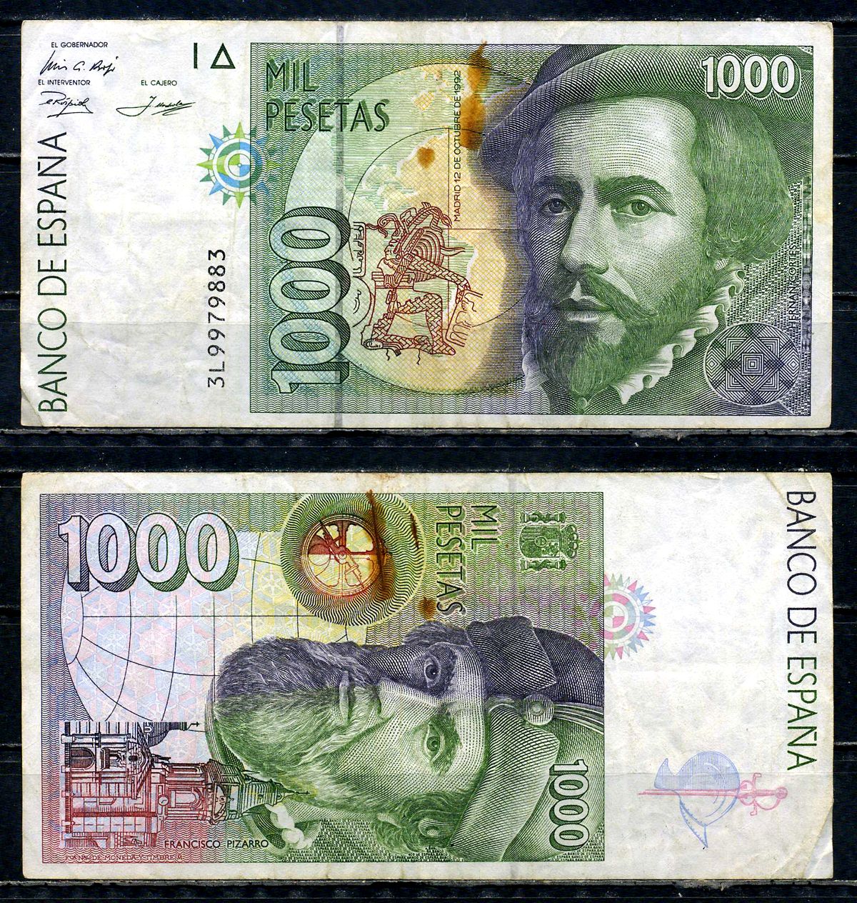 Испания 1000 песет 1992 Pick 163 (2) бумага 7183-42-3-1