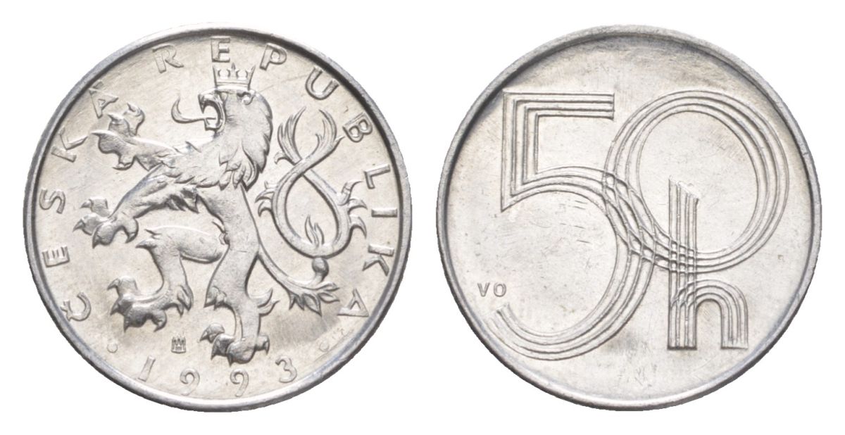 Чехия 50 геллеров 1993 KM 3 алюминий UNC 4632-518