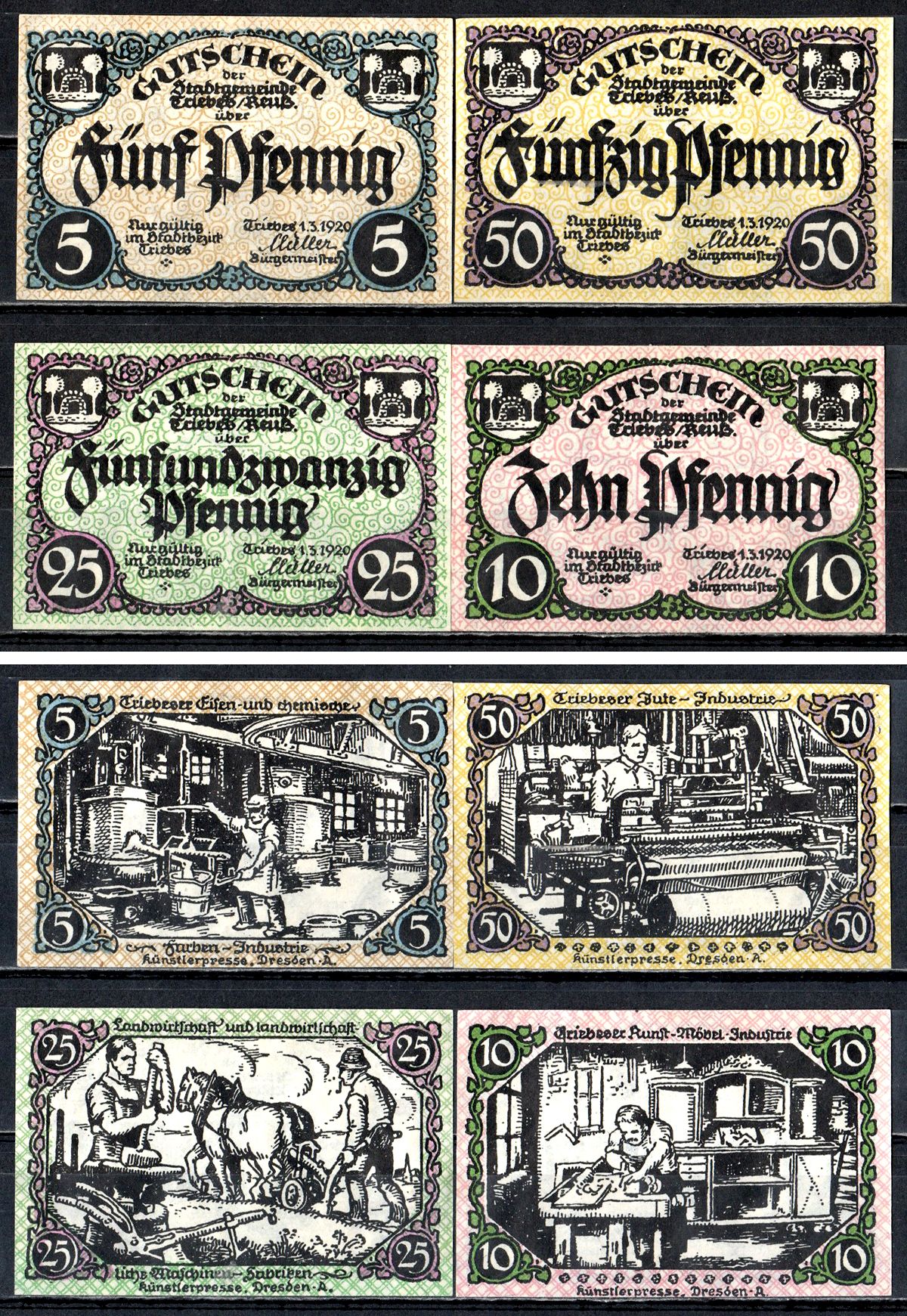Трибес (Ройсс) набор из 4 нотгельдов 1920 7555-49-1-1