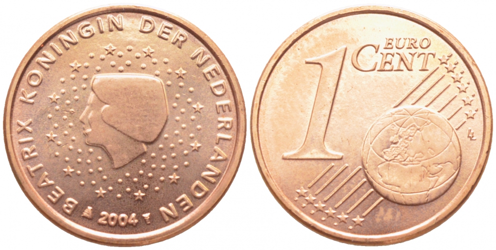 НИДЕРЛАНДЫ 1 ЕВРОЦЕНТ 2004 БЕАТРИКС KM 234 сталь плакированная медью UNC 112-338