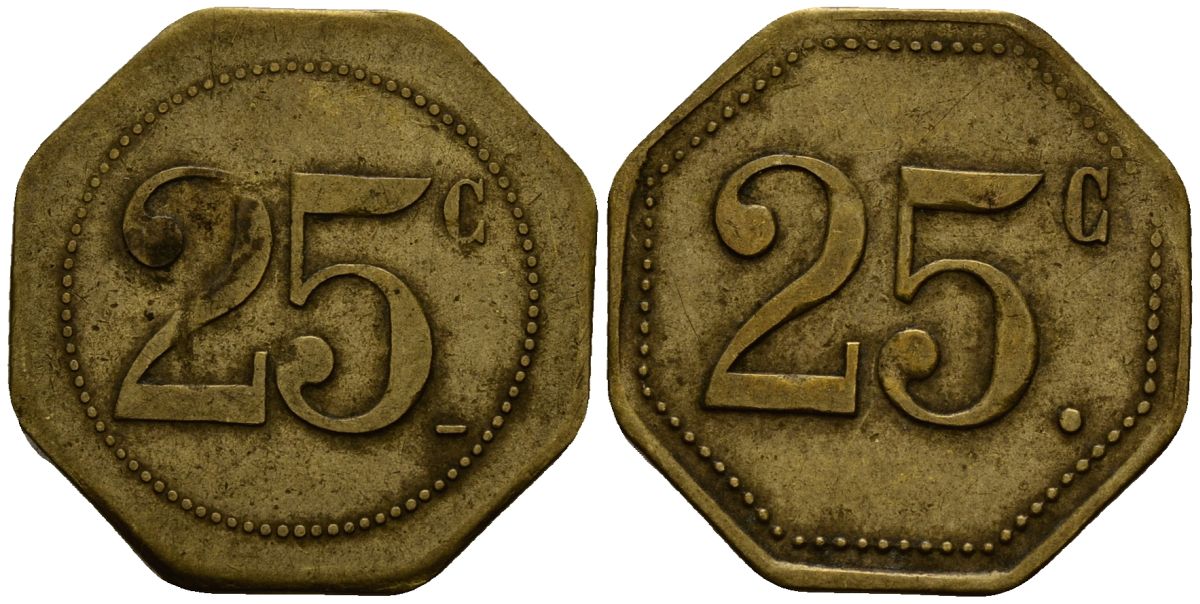 Франция 25 сантимов ND ресторанный жетон латунь 4166-342