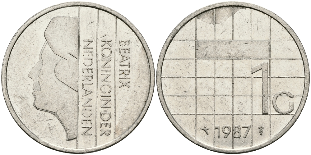Нидерланды 1 гульден 1987 Беатрикс (1980-2013) KM 205 никель 94-725