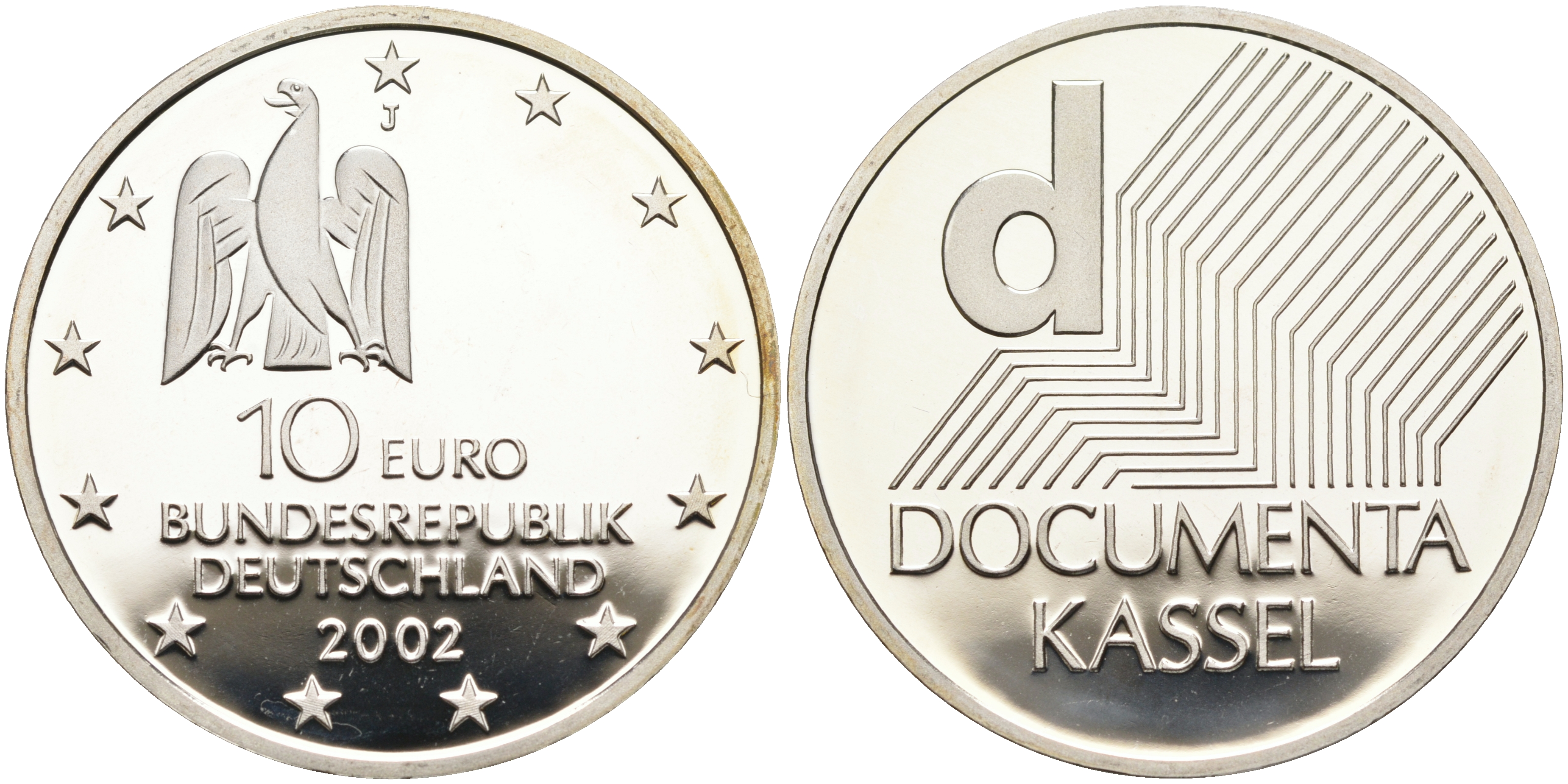 ФРГ 10 евро 2002 J, выставка документов в Касселе KM 217, DE. S. 10.3 серебро PROOF 02-070-31