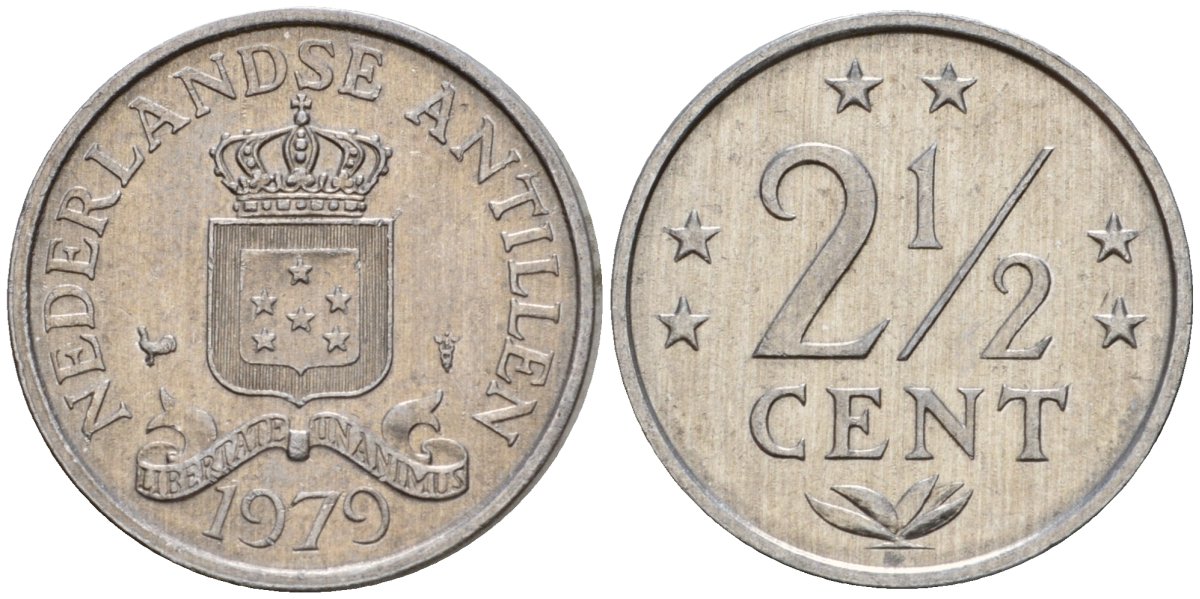 Нидерландские Антильские острова (Нидерландские Антилы) 2 1/2 цента 1979 Юлиана (1948-1980) KM 9a алюминий 4601-821