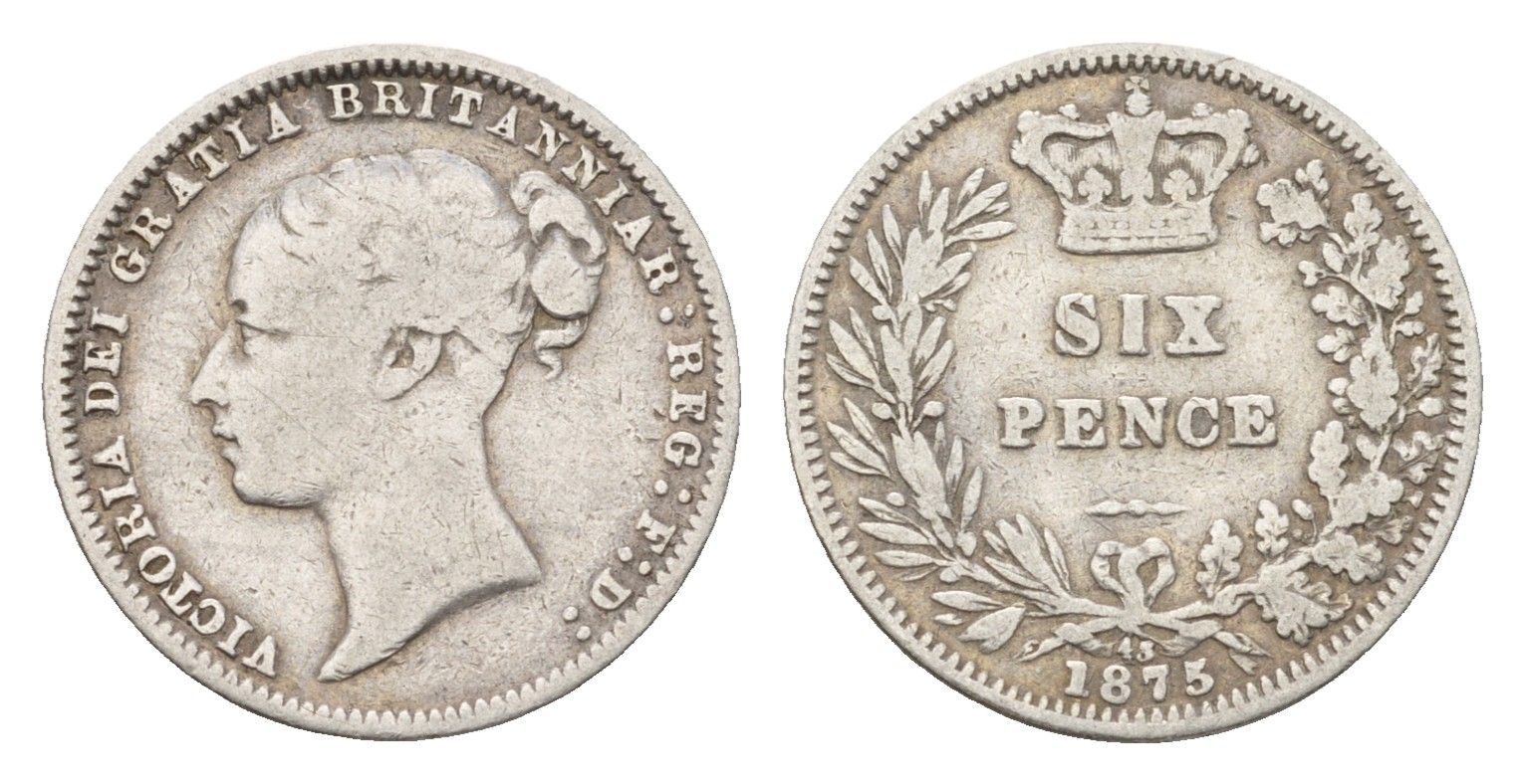 Великобритания 6 пенсов 1875 Виктория (1837-1901) KM 751.1, Spink 3910 серебро 603-1543