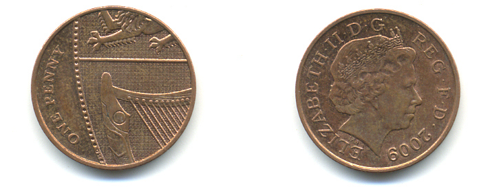 Великобритания 1 пенни 2009 Елизавета II (1952-2022) KM 1107, Spink B6 сталь плакированная медью 177-1152