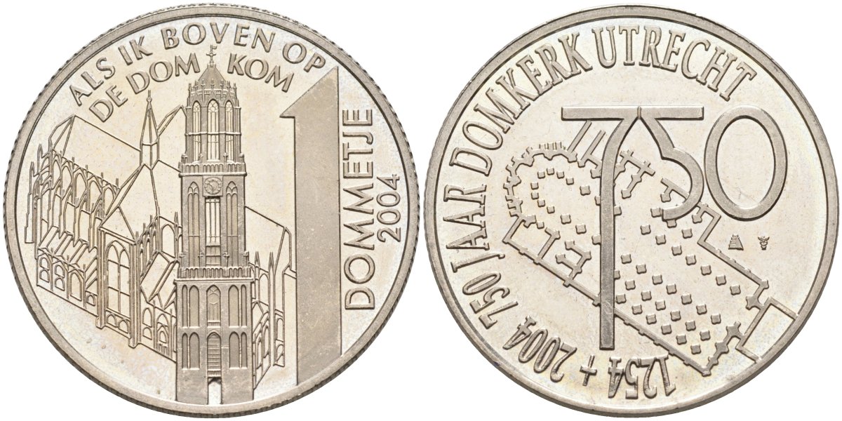 Нидерланды 1 dommetje 2004 серия 750 лет Утрехту, часовня, (ALS IK BOVEN OP DE DOMKOM) медно-никель UNC 4574-1023