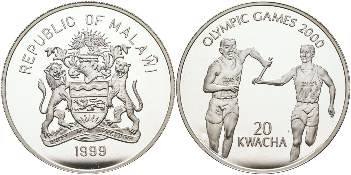 Малави 20 квача 1999 XXVII Олимпийские игры, Сидней 2000, эстафета KM 115 серебро PROOF 00-00
