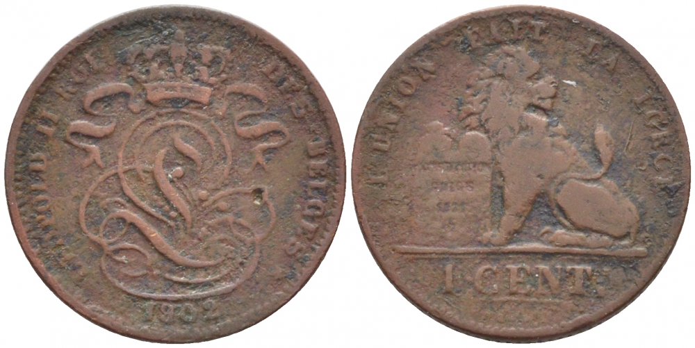 БЕЛЬГИЯ 1 САНТИМ 1902 BELGES KM 33.1 медь 116-718
