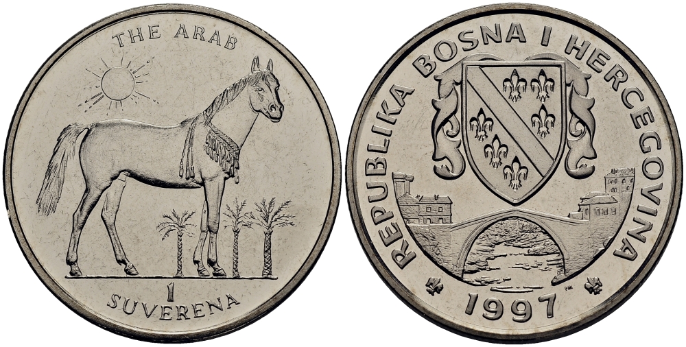 Босния и Герцеговина 1 суверен 1997 Арабская лошадь KM 93 медно-никель UNC M68-11