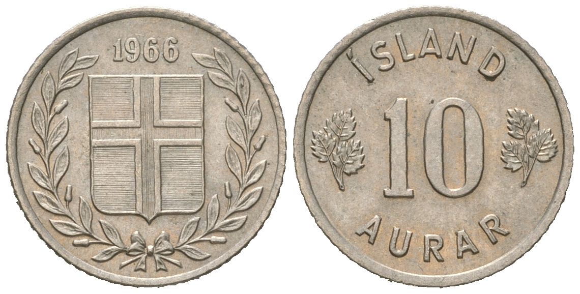 Исландия 10 эйре 1966 KM 10 медно-никель aUNC 4169-716
