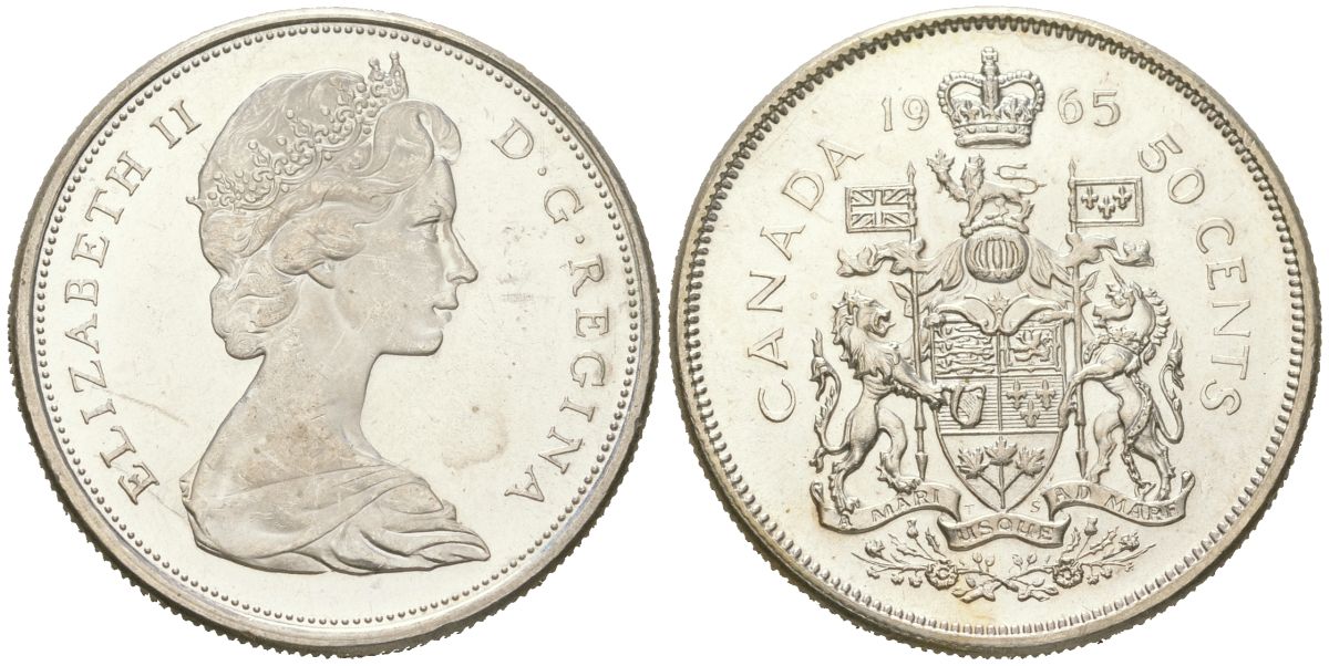 Канада 50 центов 1965 Елизавета II (1952-2022) KM 63 серебро UNC 68-917