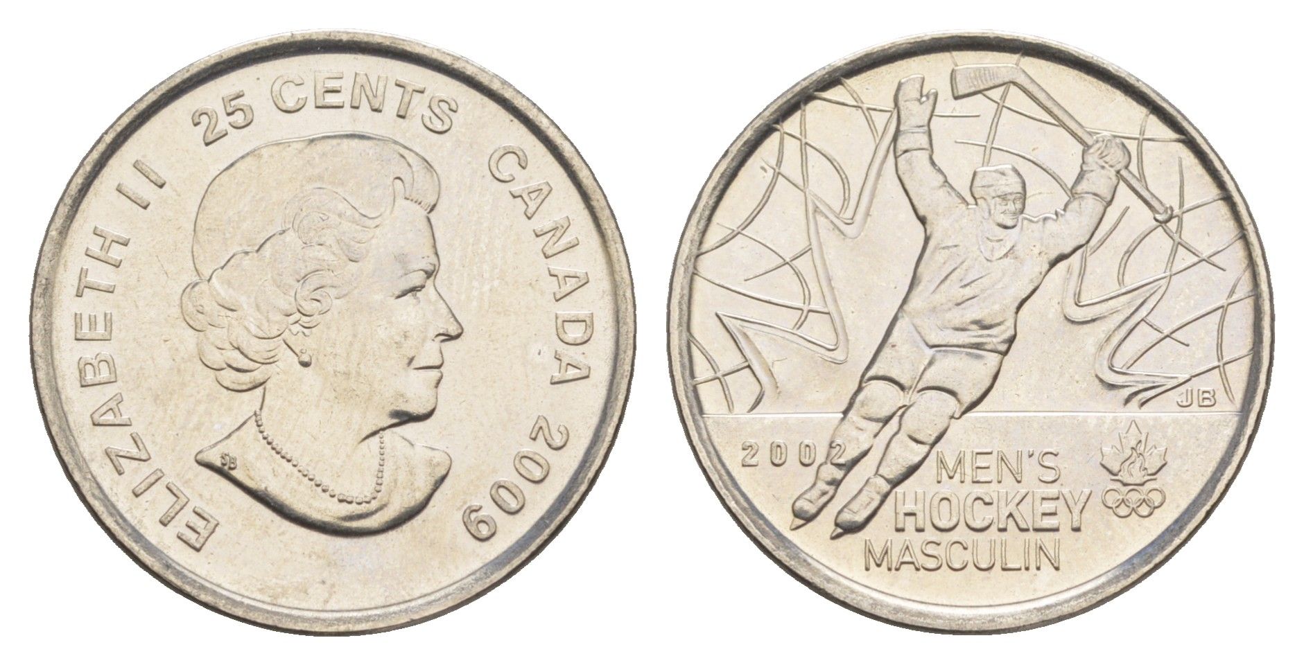 Канада 25 центов 2009 Победа мужской сборной по хоккею на олимпиаде Солт-Лейк-Сити 2002 KM 1063 сталь плакированная никелем UNC 4652-1145