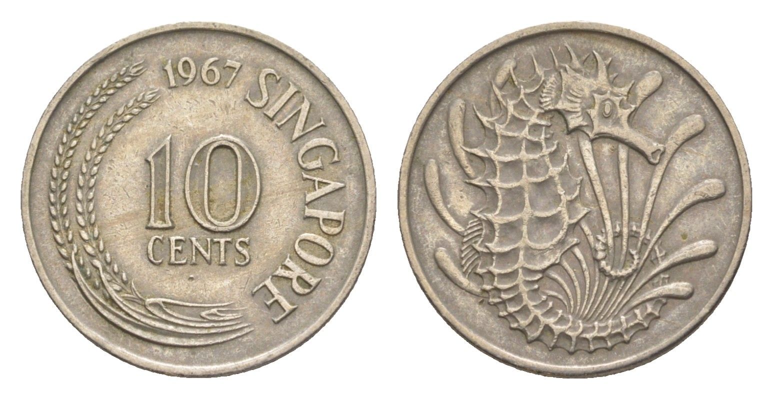 Сингапур 10 центов 1976 морской конёк KM 31 медно-никель  4640-559