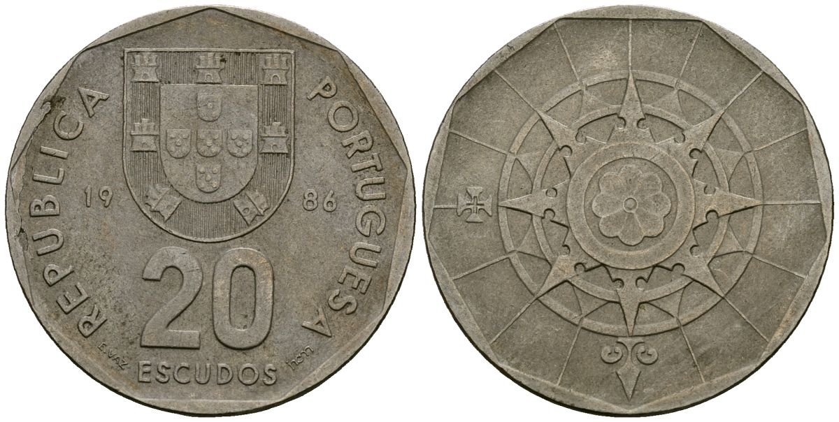 Португалия 20 эскудо 1986 KM 634 медно-никель 4120-1014