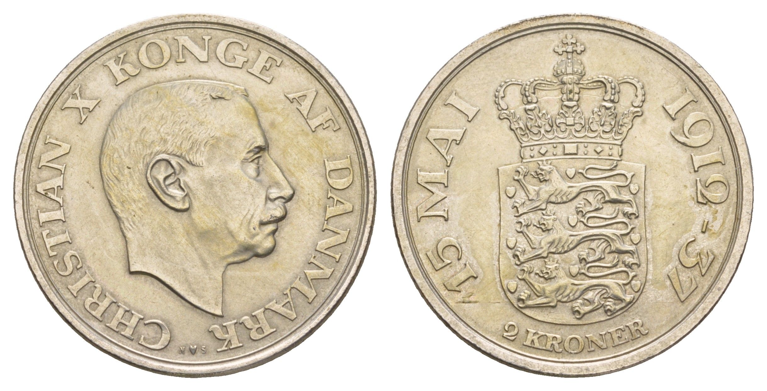 Дания 2 кроны 1937 25 лет правлению KM 830 серебро UNC 413-3015