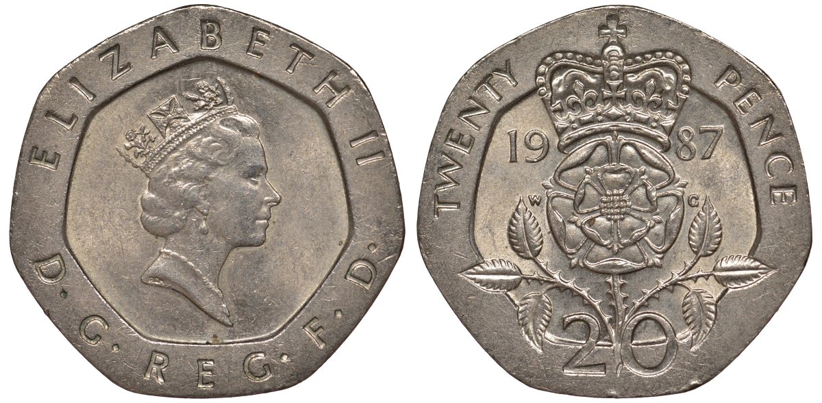 Великобритания 20 пенсов 1987 Елизавета II (1952-2022) KM 939, Spink 4361 (G2) медно-никель UNC 4128-734