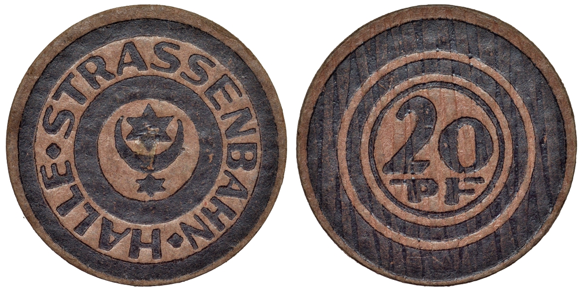 Германия, Галле 20 пфеннигов ND Саксония-Анхальт, трамвайный жетон прессованый картон 4123-114