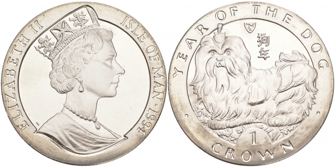 Остров Мэн 1 крона 1994 год собаки KM 406 медно-никель UNC M20-11