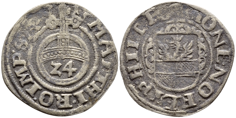 ХИЛЬДЕСХАЙМ 1/24 ТАЛЕРА 1615 ДАТА В ЛЕГЕНДЕ KM 166 серебро 560-823