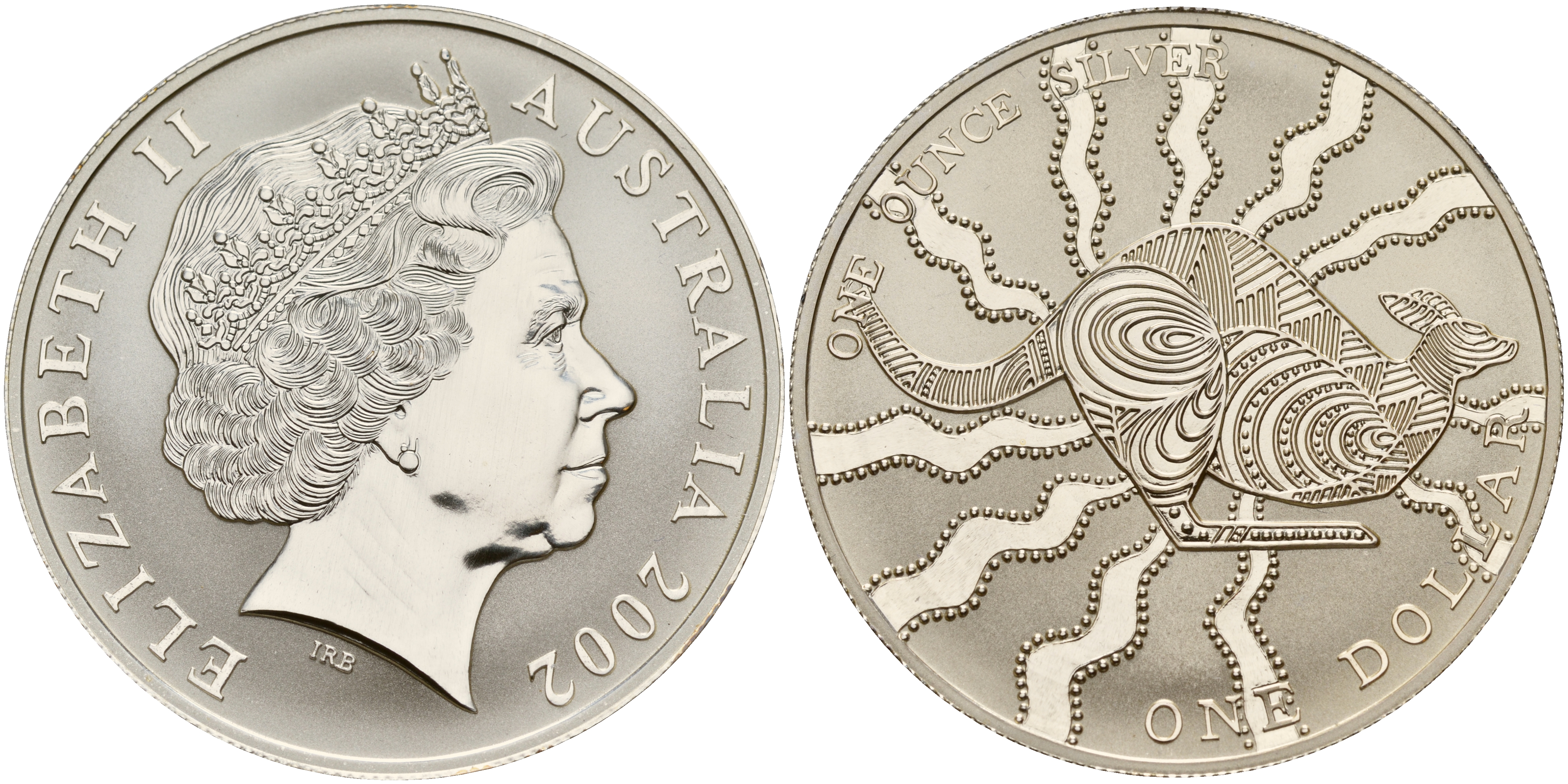 Австралия 1 доллар 2002 кенгуру, искусство аборигенов, в коробке KM 642 серебро UNC 4-3-4-46