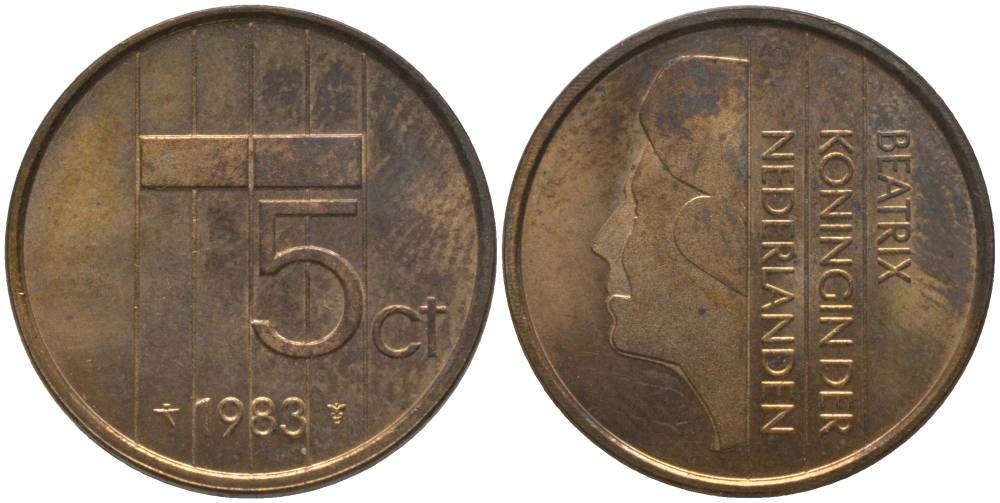 НИДЕРЛАНДЫ 5 ЦЕНТОВ 1983 БЕАТРИКС (1980-2013) KM 202 бронза 181-721