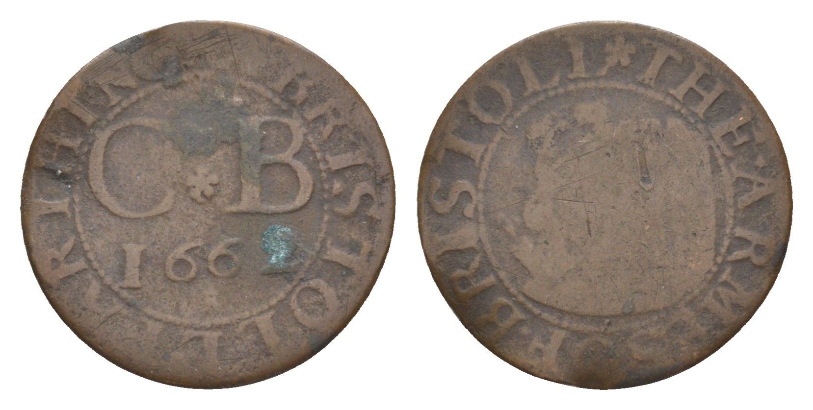 Англия, Бристоль городской фабричный токен - 1 фартинг 1662 диаметр 21 мм, вес 2,2 гр Withers 12 медь 1522-1035