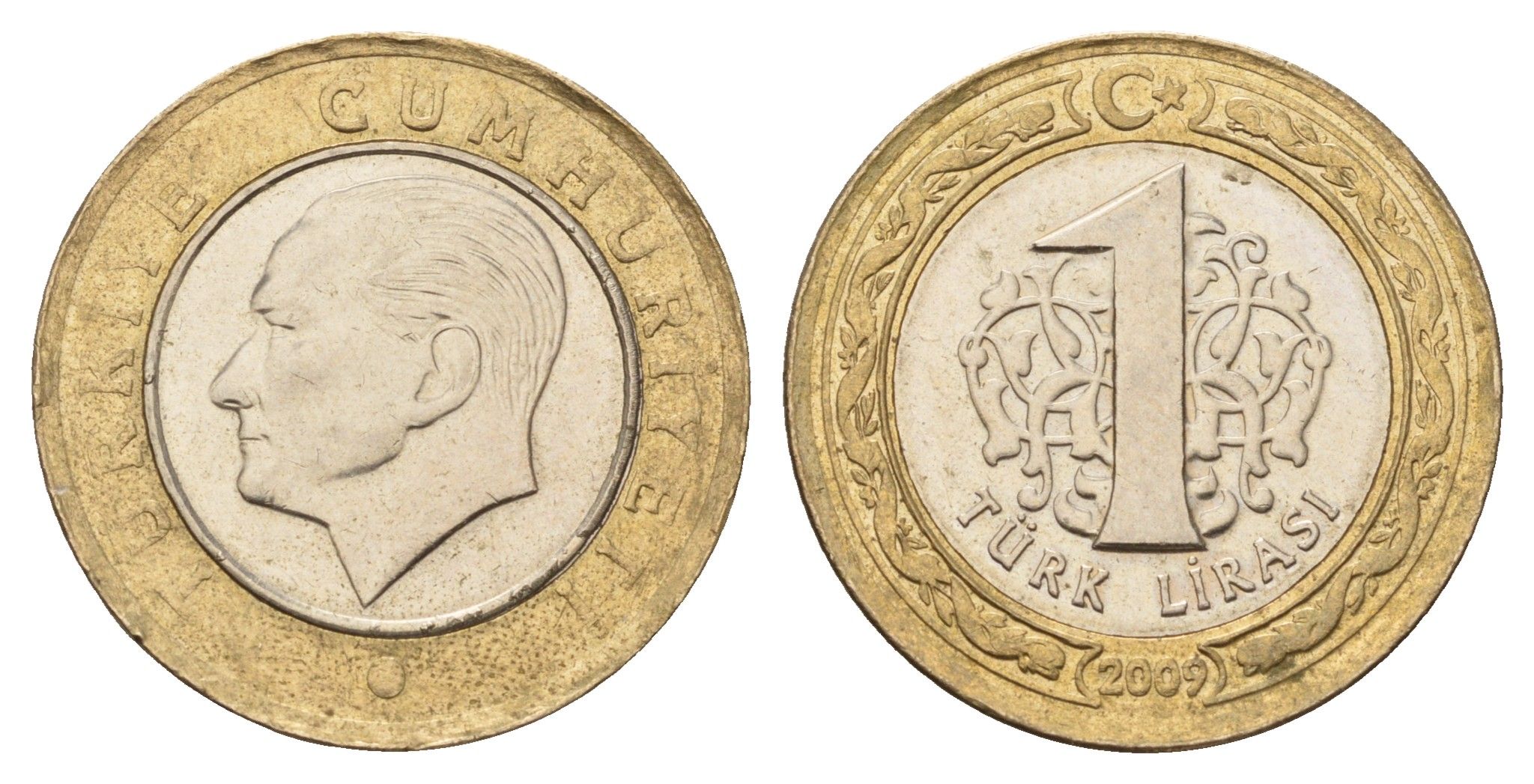 Турция 1 лира 2009 Кемаль Ататюрк KM 1244 биметалл UNC 3459-1112