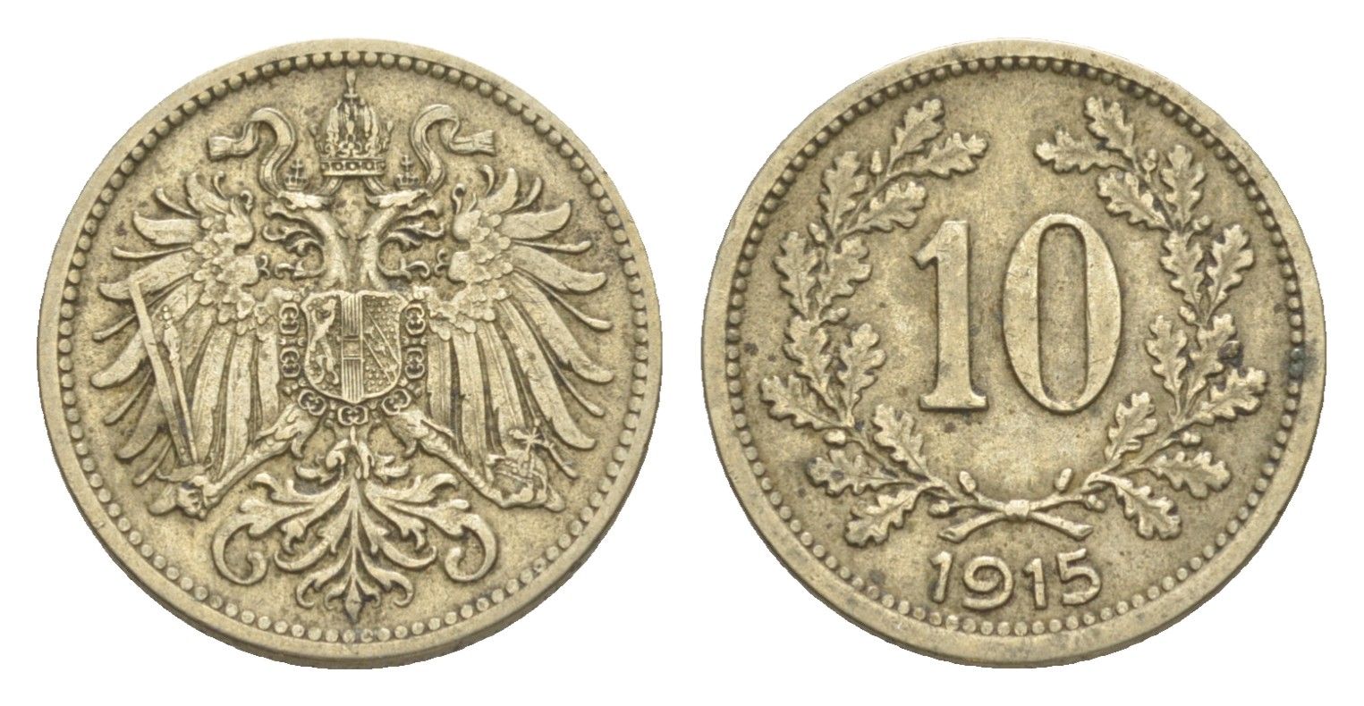 Австрия 10 геллеров 1915 Франц Иосиф I (1848-1916) KM 2822 медь цинк никель 4639-1045