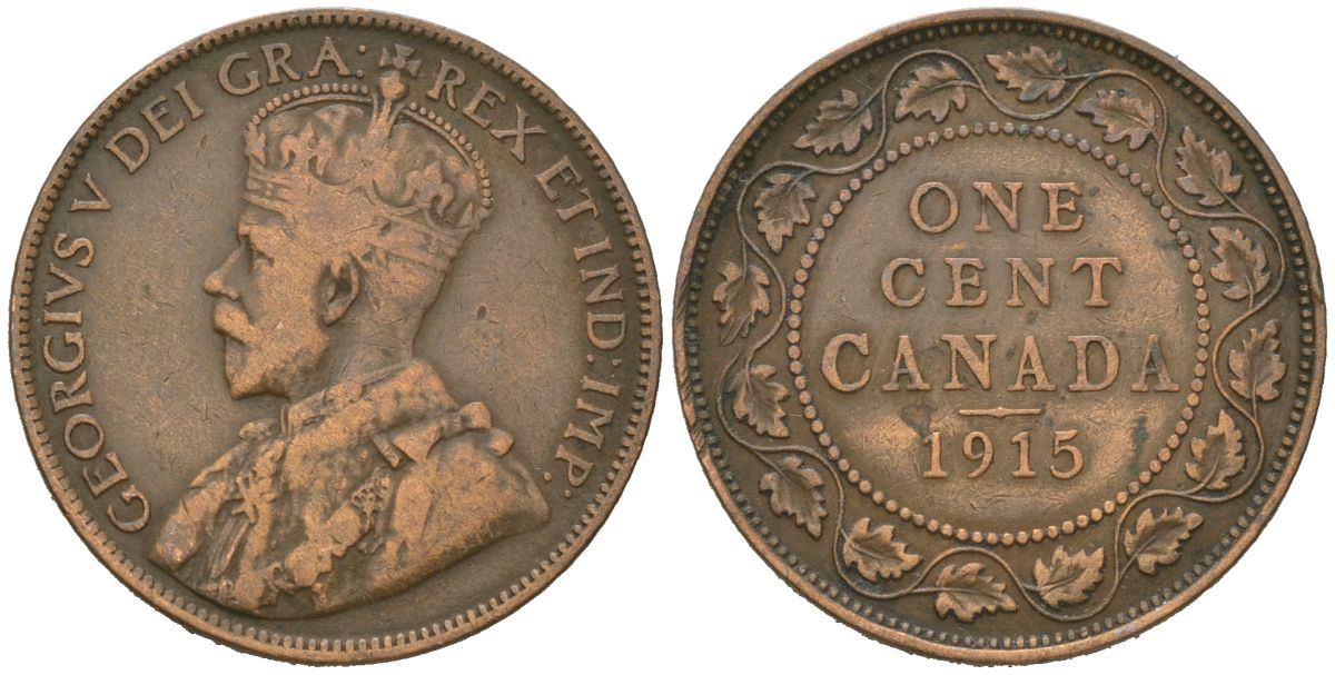 Канада 1 цент 1915 Георг V (1910-1936) KM 21 бронза 95-612