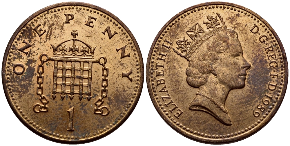 Великобритания 1 пенни 1989 Елизавета II (1952-2022) KM 935, Spink 4381 (B3) бронза 58-168