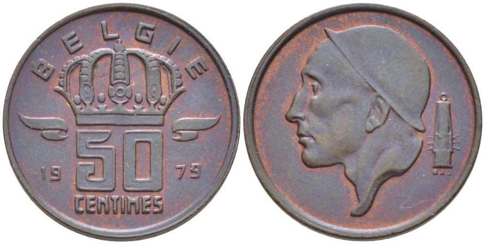 БЕЛЬГИЯ 50 САНТИМОВ 1979 BELGIE, БОДУЭН I (1951-1993) KM 149.1 бронза 116-1033