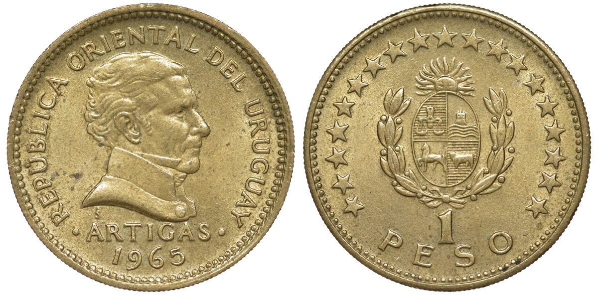 Уругвай 1 песо 1965 KM 46 алюминиевая бронза 92-511