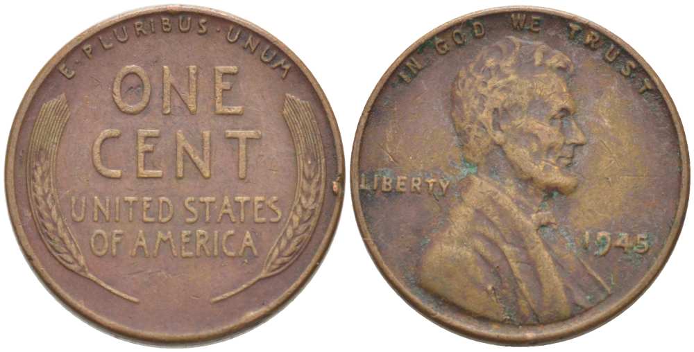 США 1 ЦЕНТ 1945 ЛИНКОЛЬН KM А132 медь цинк 218-464
