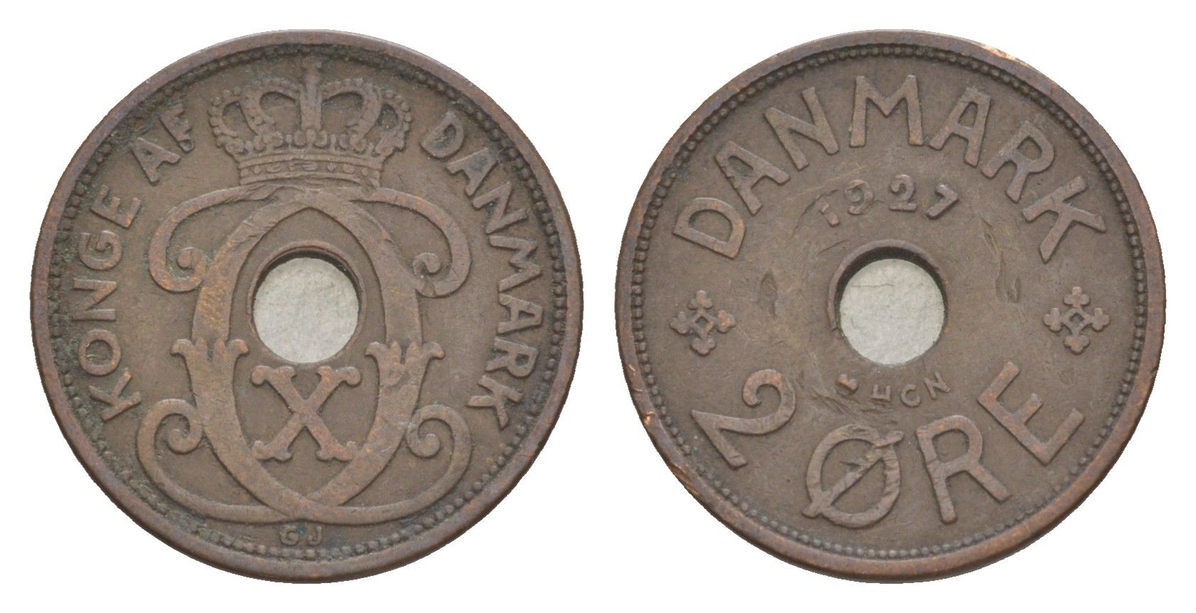 Дания 2 эре 1927 HCN, Кристиан X (1912-1947) KM 827 бронза 4639-719