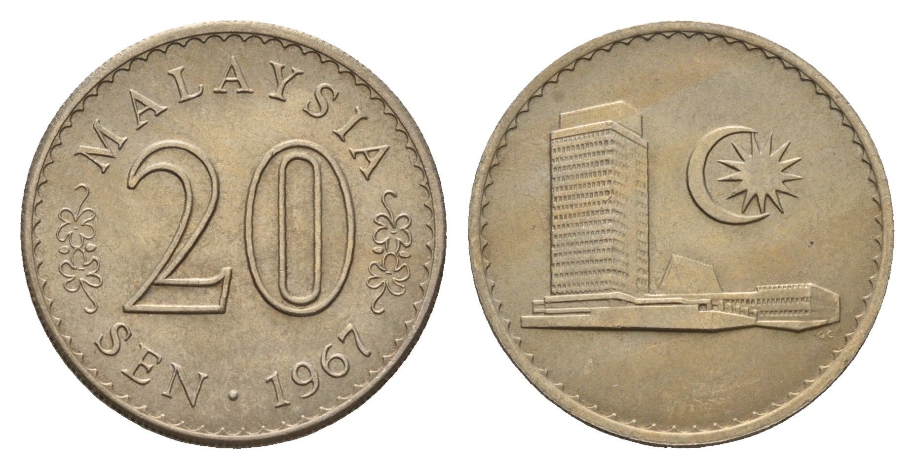 Малайзия 20 сенов 1967 KM 4 медно-никель UNC 4671-952