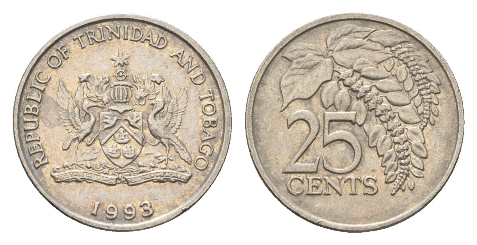 Тринидад и Тобаго 25 центов 1993 цветок дикая пуансеттия KM 32 медно-никель 4664-711