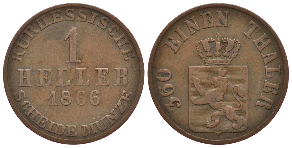 Гессен-Кассель 1 геллер 1866 KM 613 медь 1522-1124